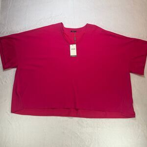 NWT VIVID Women's 4X Hot Pink V-Neck Short Sleeve Blouse Plus Size